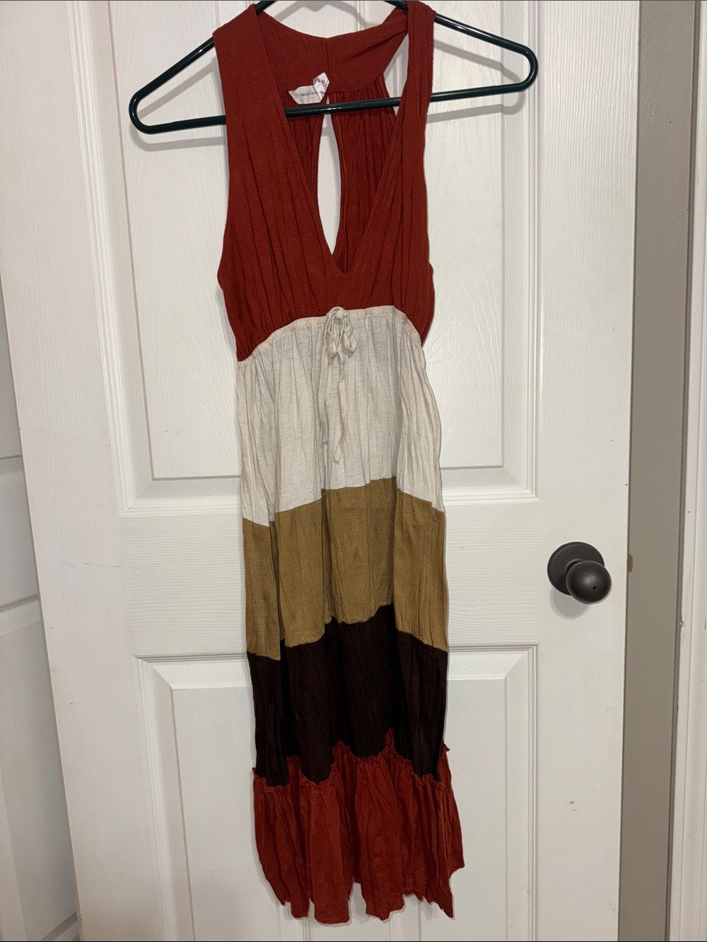 Colorblock Sleeveless Maxi Dress in Rust, Cream & Brown size small